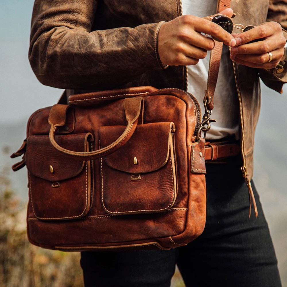 SOLD  Coronado Leather Vintage Stone-Washed Briefcase #100